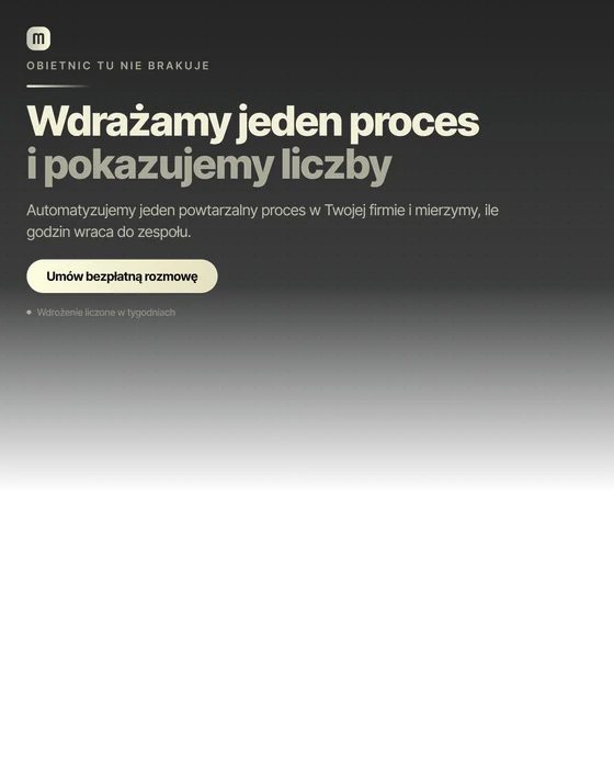Sama warstwa tekstu na przezroczystym tle: nagłówek, podtytuł, przycisk i znak marki