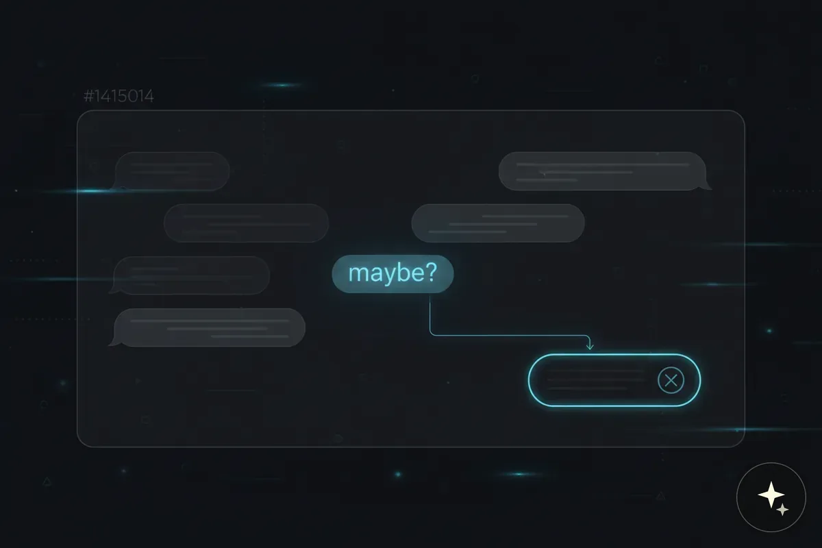 Schemat rozmowy z botem, gdzie pytanie "maybe?" prowadzi do komunikatu z symbolem "X