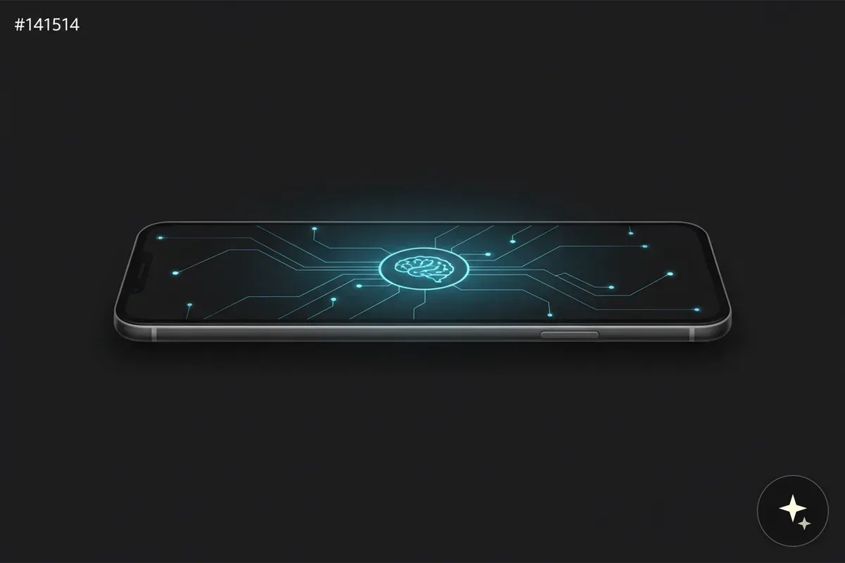 Smartfon z wyświetlonym na ekranie schematem obwodu scalonego i ikoną mózgu w centrum