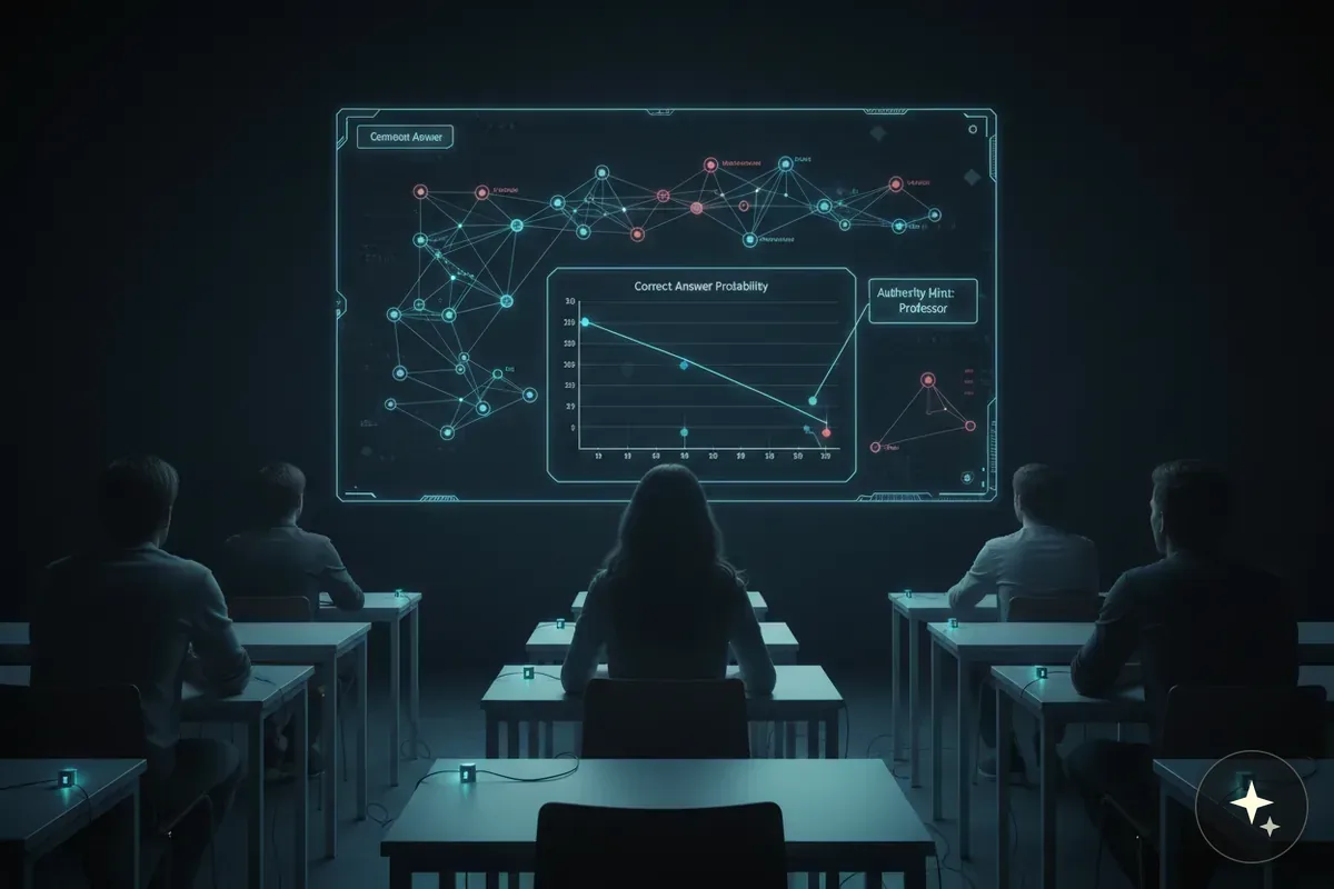 Uczniowie siedzący w ciemnej sali, patrzący na ekran z diagramem sieci neuronowej i wykresem liniowym