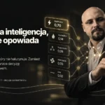 Mężczyzna wskazuje kartę decyzji Elektryka 0,70, do której prowadzi sieć neuronowa z ocenami kilku specjalności, obok przekreślony dymek czatu.