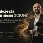 Mężczyzna w garniturze prowadzi krowę na sznurze, za nimi kręta polna ścieżka i oświetlona autostrada, obok tytuł Jakie lekcje dla biznesu niesie SCION?